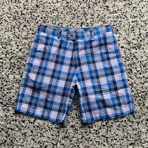 Peter Millar Golf Shorts Blue White Plaid Casual Cotton Men’s Size 32